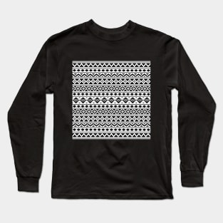 Aztec Essence Pattern II Black on White Long Sleeve T-Shirt